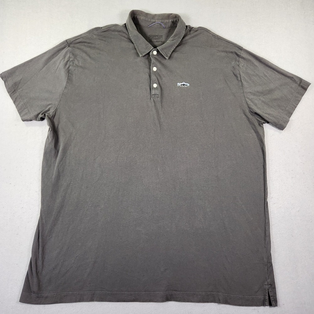 Patagonia Mens 3XL Organic Cotton Short Sleeve Polo Shirt Gray Trout Logo